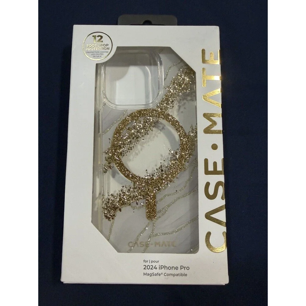Case Mate - 2024 I Phone Pro - MagSafe - Clear w/Gold Glitter - NEW IN BOX